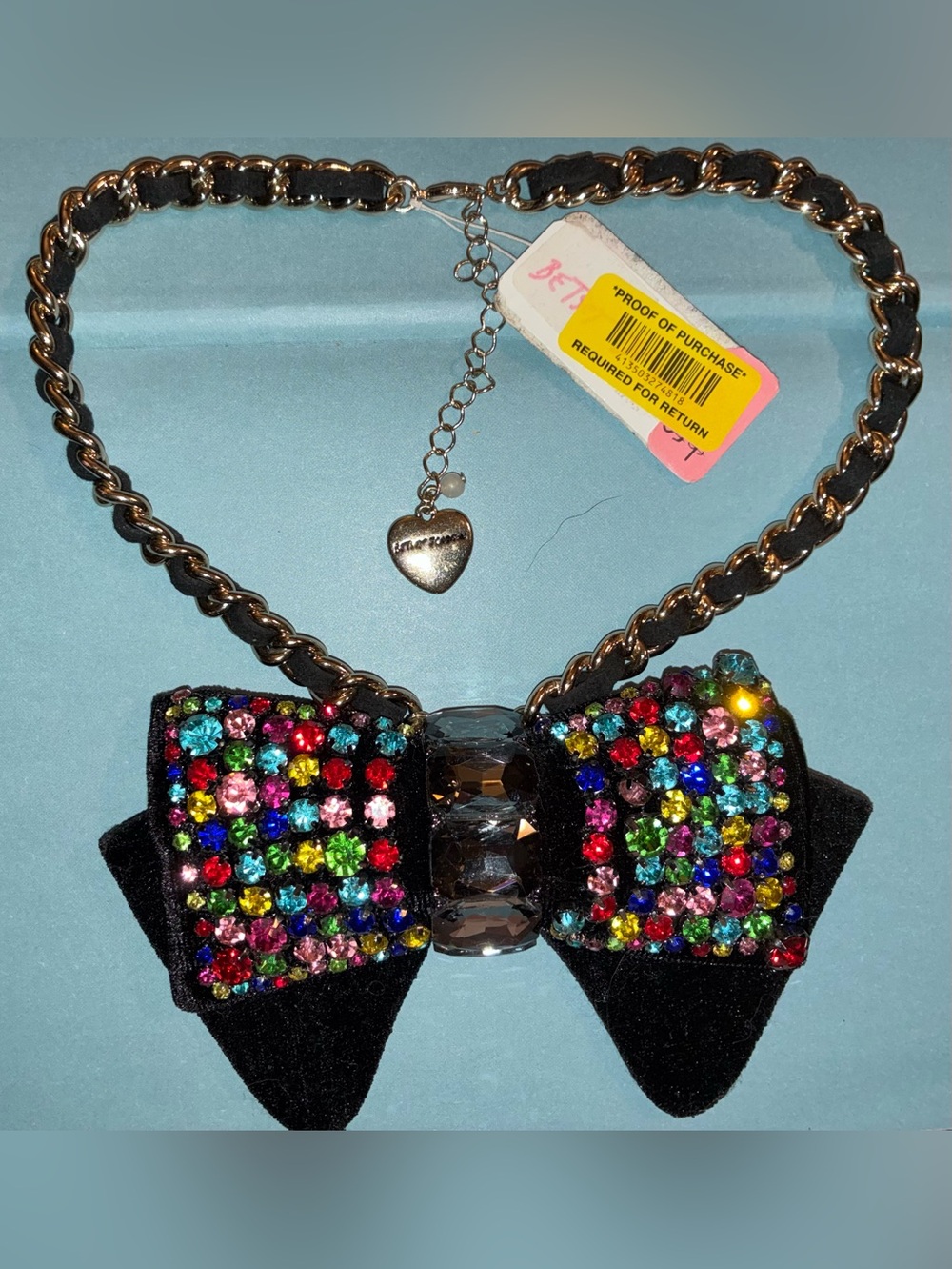 BETSEY JOHNSON Puttin’ on the Ritz Pavé Crystal Bow Tie PRIDE Necklace NEW NWT